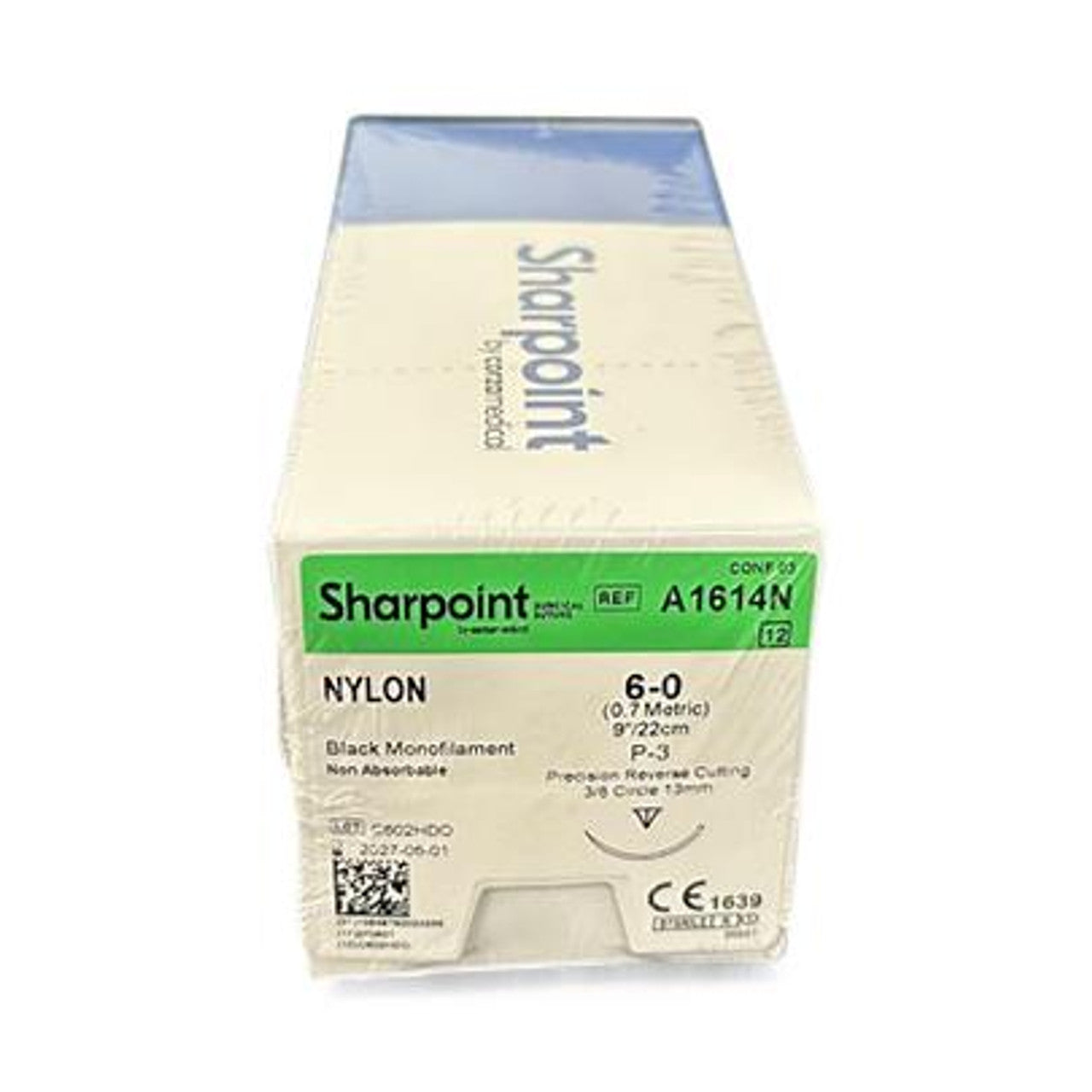10/0 Nylon Suture, Black Mono, 5"/13cm, VRM5, 5mm 1/4 Circle, 12/bx
