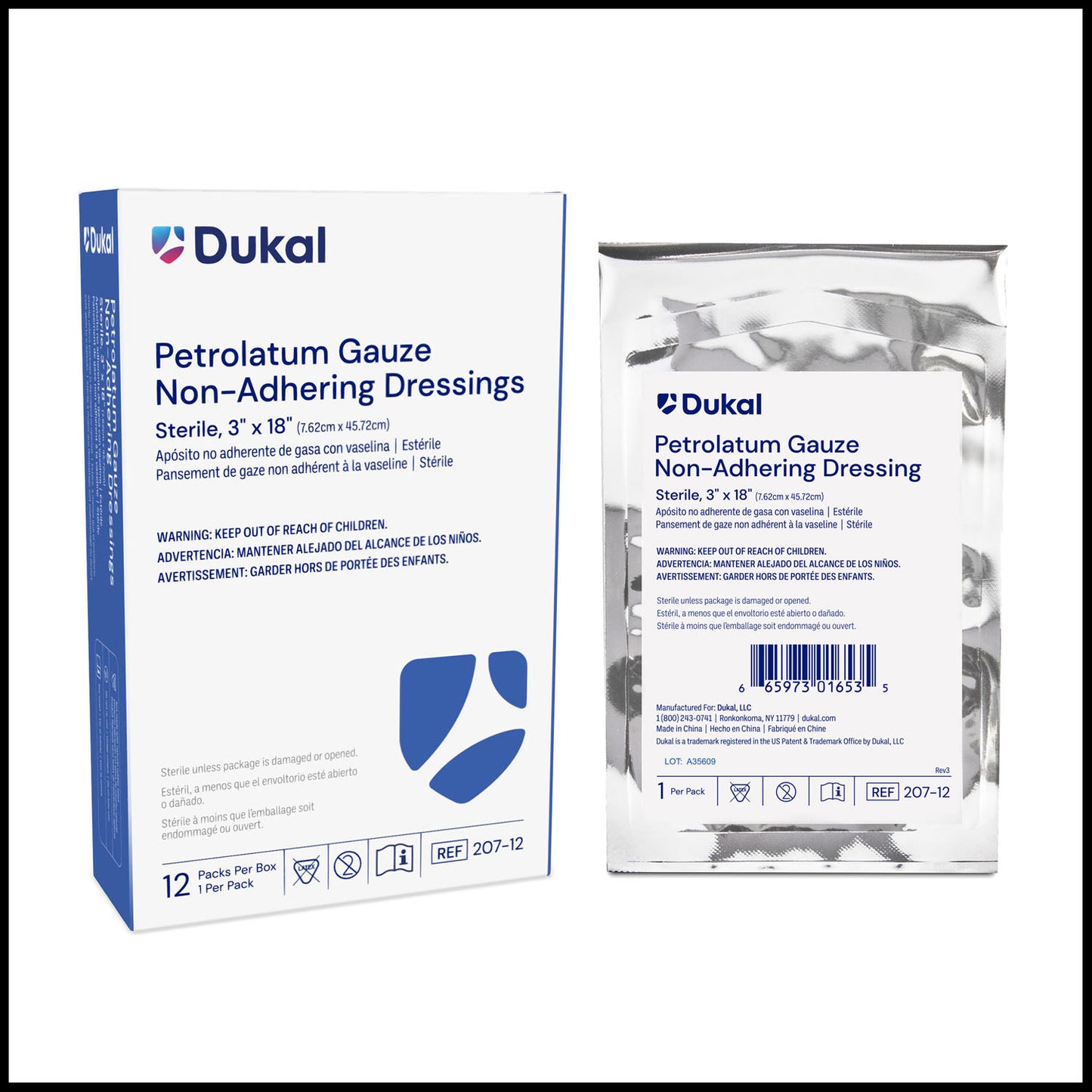 Petrolatum Gauze Dressing, 3" x 18", Sterile, 1/pk, 12 pk/bx