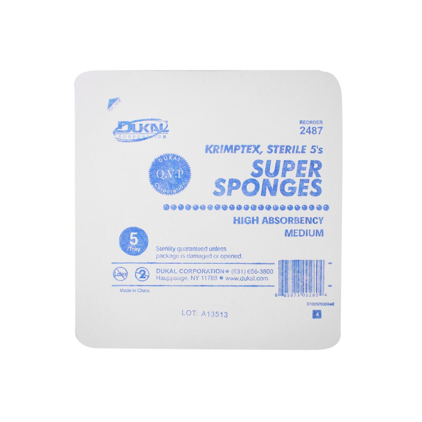 Sponge, Sterile 5s, Medium, Hard Tray, 5/tray, 120 tray/cs (20 cs/plt)