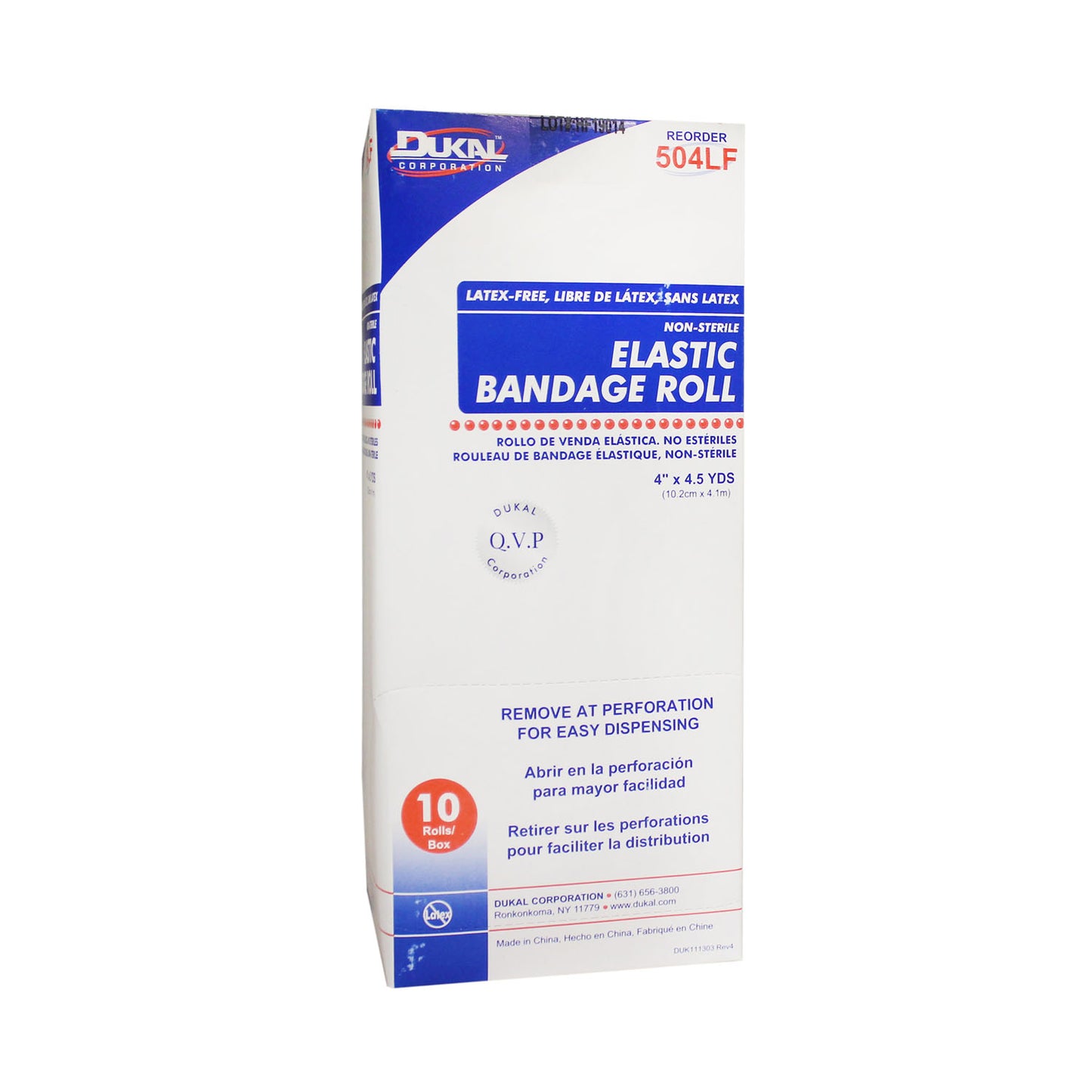 Elastic Bandage Roll, 4" x 4.5yd, Non-Sterile, Latex Free (LF), 10/bx, 5 bx/cs (72 cs/plt)