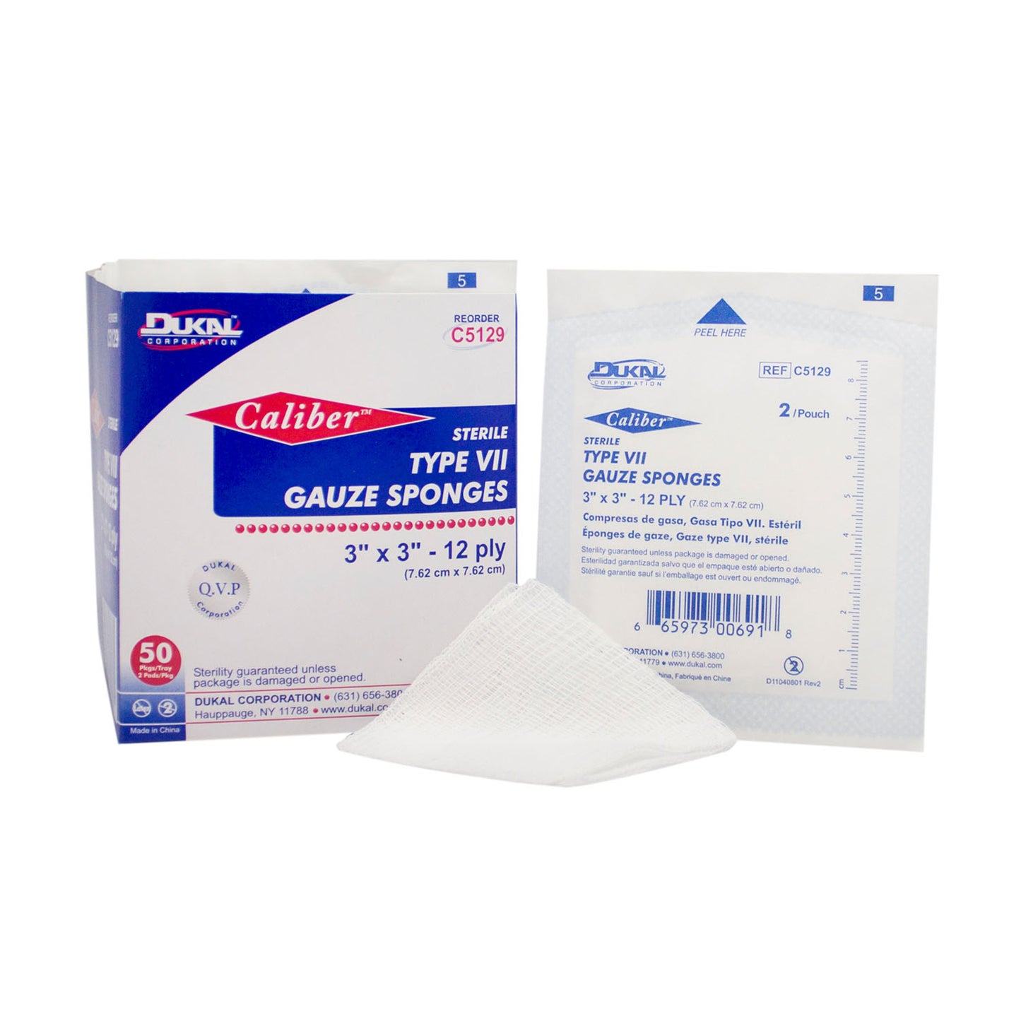 Gauze Sponge, Type VII, Sterile, 3 x 3, 12-Ply, 2/pk, 50 pk/bx, 24 bx/cs