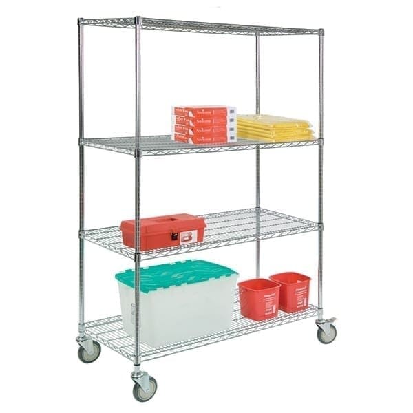 Cart Kit, 4-Shelf, 24"D X 60"L X 72"H, Round Post, Includes: Posts, Shelves, Collets, 5" Swivel Casters & 5" Swivel Casters W/Brakes; High Quality, Plated Wire Shelves & Corner Posts; Shelves Are 24"W X 60"L & Feature Truss Reinforced Edges; Posts Feature Groove Rings In 1" Increments For Shelf Height Adjustability; 1200 Lb. Total Cart Capacity