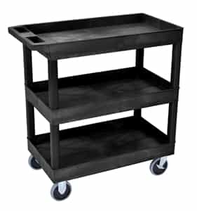 Tub Cart, Three Shelves (2.5" Deep each), Black, 32"W x 18"D, with (4) 5" Heavy Duty Casters (2 with Locking Brakes), Maximum Weight Capacity 500lbs (DROP SHIP ONLY)