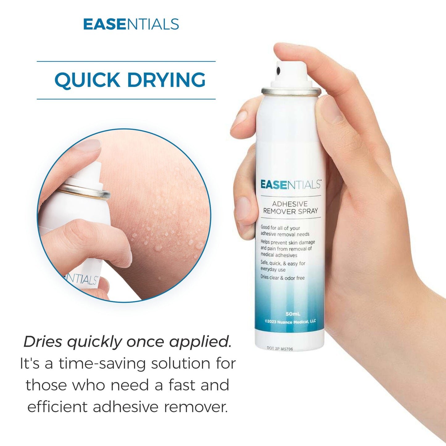 EASEntials Adhesive Remover Spray, 50mL, Odorless, Dries Clear, Alcohol-Free, Sting-Free, Easy-to-Use, Good for Every Day Use, 24 Month Shelf Life