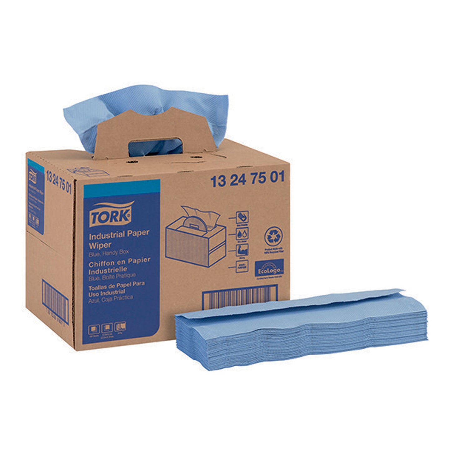 Industrial Paper Wiper, Handy Box, Advanced, Blue, 4-Ply, 16.5" x 12.8", 180 sht/bx, 1 bx/cs (150 cs/plt)