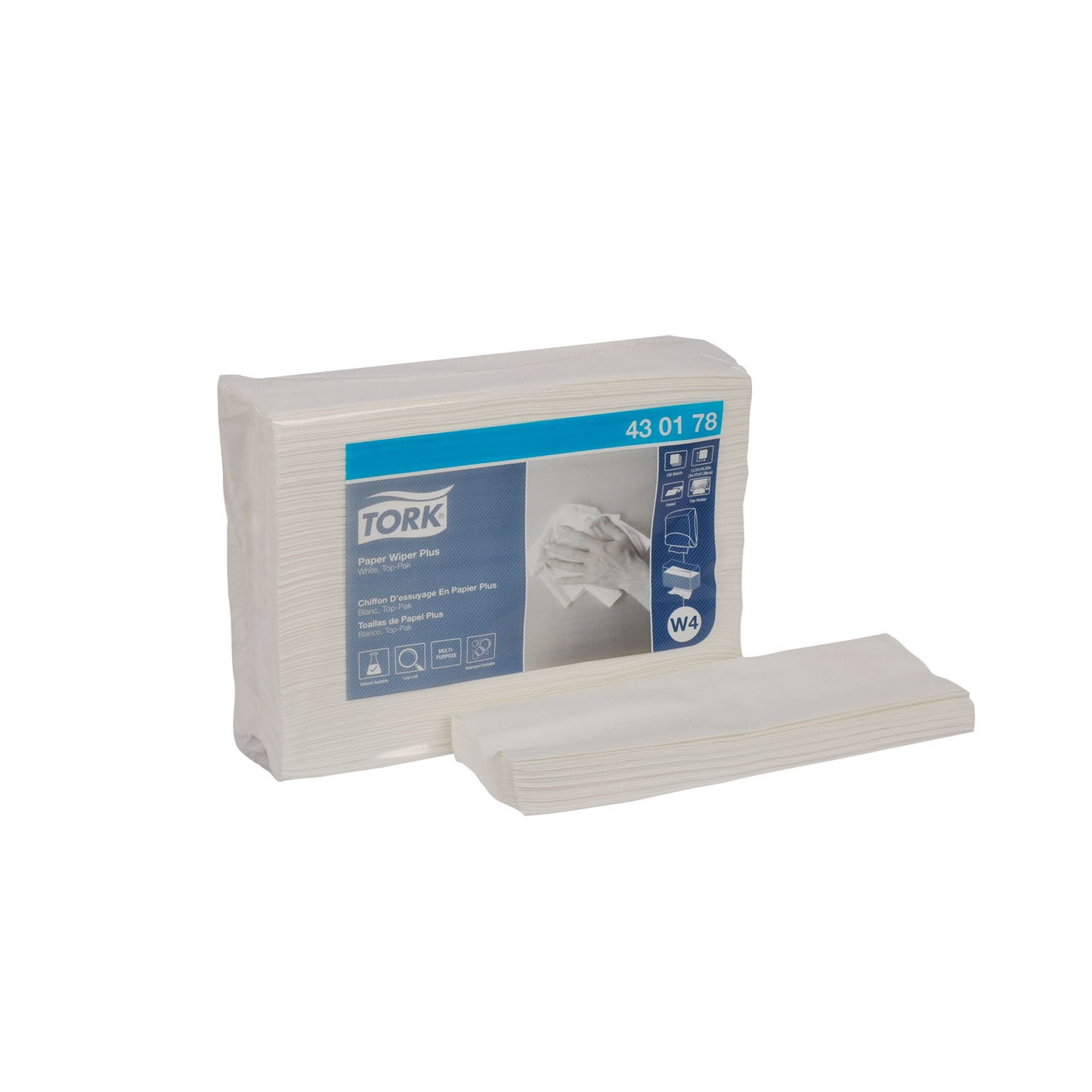 Paper Wiper Plus, Top-Pak, Advanced, White, 1-Ply, W4, 16.3" x 13.6", 150 sht/pk, 5 pk/cs