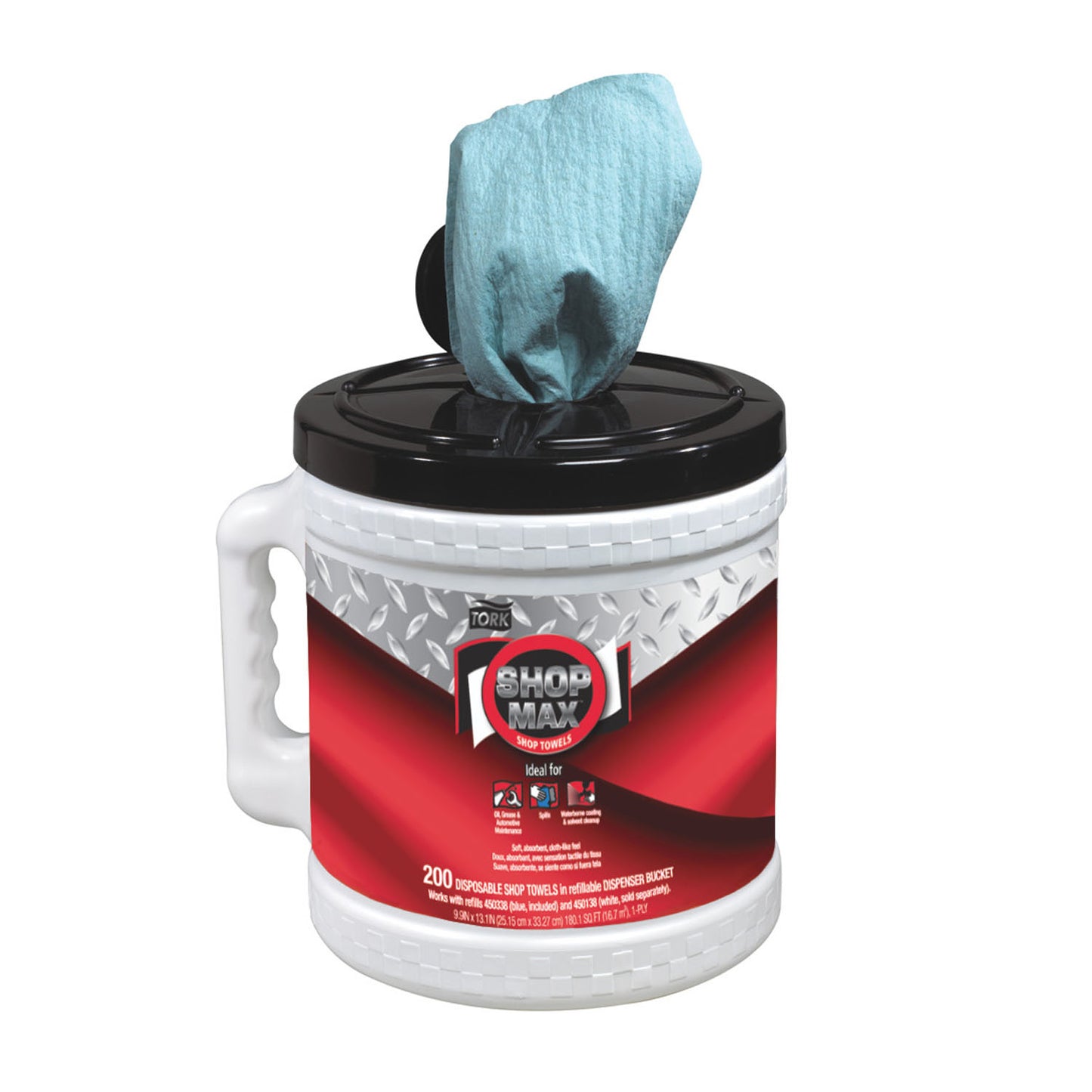 ShopMax Wiper, Centerfeed Dry Wipe Bucket, Advanced, Blue, 1-Ply, 218.33ft, 200 sht/bucket, 2 bucket/cs (90 cs/plt)