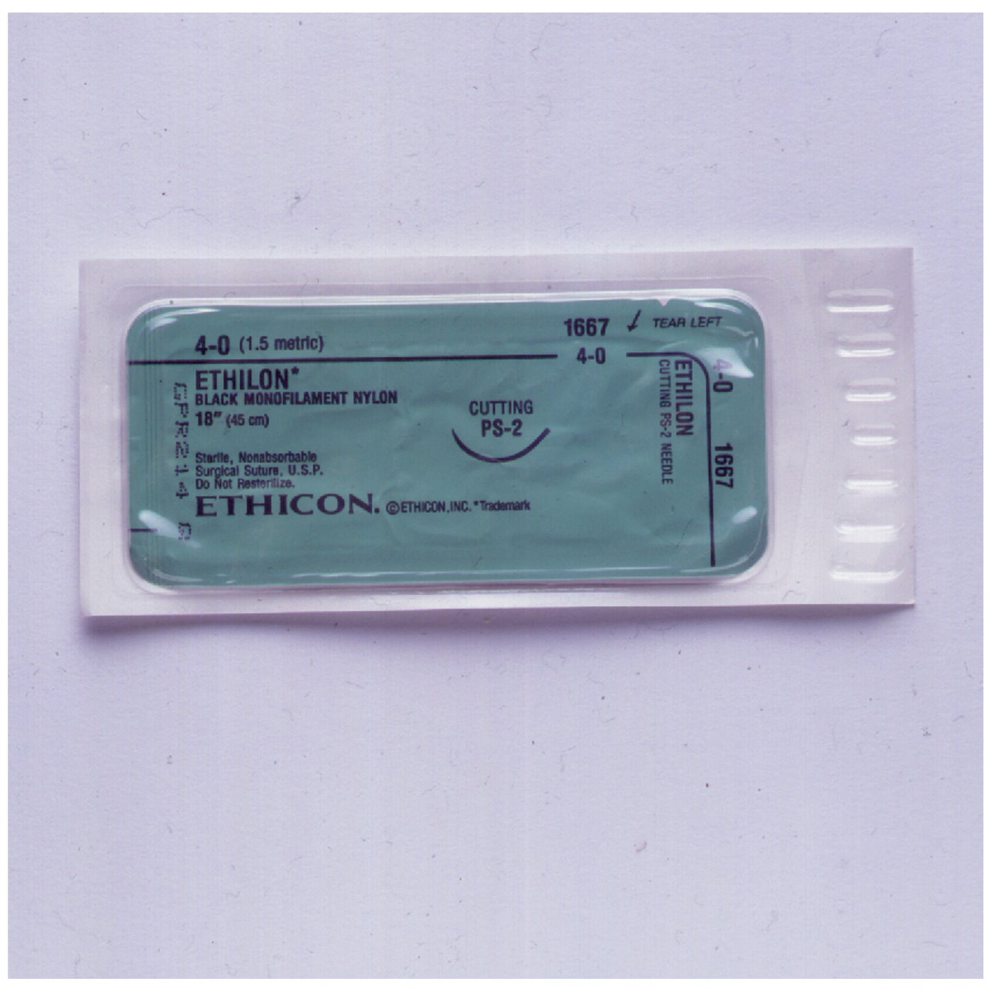 Suture, Precision Point Reverse Cutting, Size 4-0, 18", Black Monofilament, Needle PS-2, 3/8 Circle, 1 dz/bx (Continental US Only)