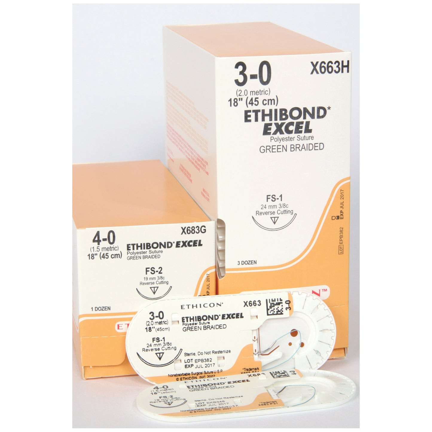 Suture, Reverse Cutting, Size 3-0, 18", Green Braided, Needle FS-1, 3/8 Circle, 3 dz/bx (Continental US Only)