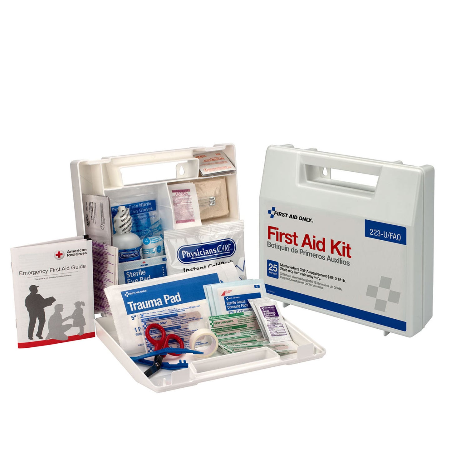 25 Person First Aid Kit, Plastic Case with Dividers (DROP SHIP ONLY - $150 Minimum Order)