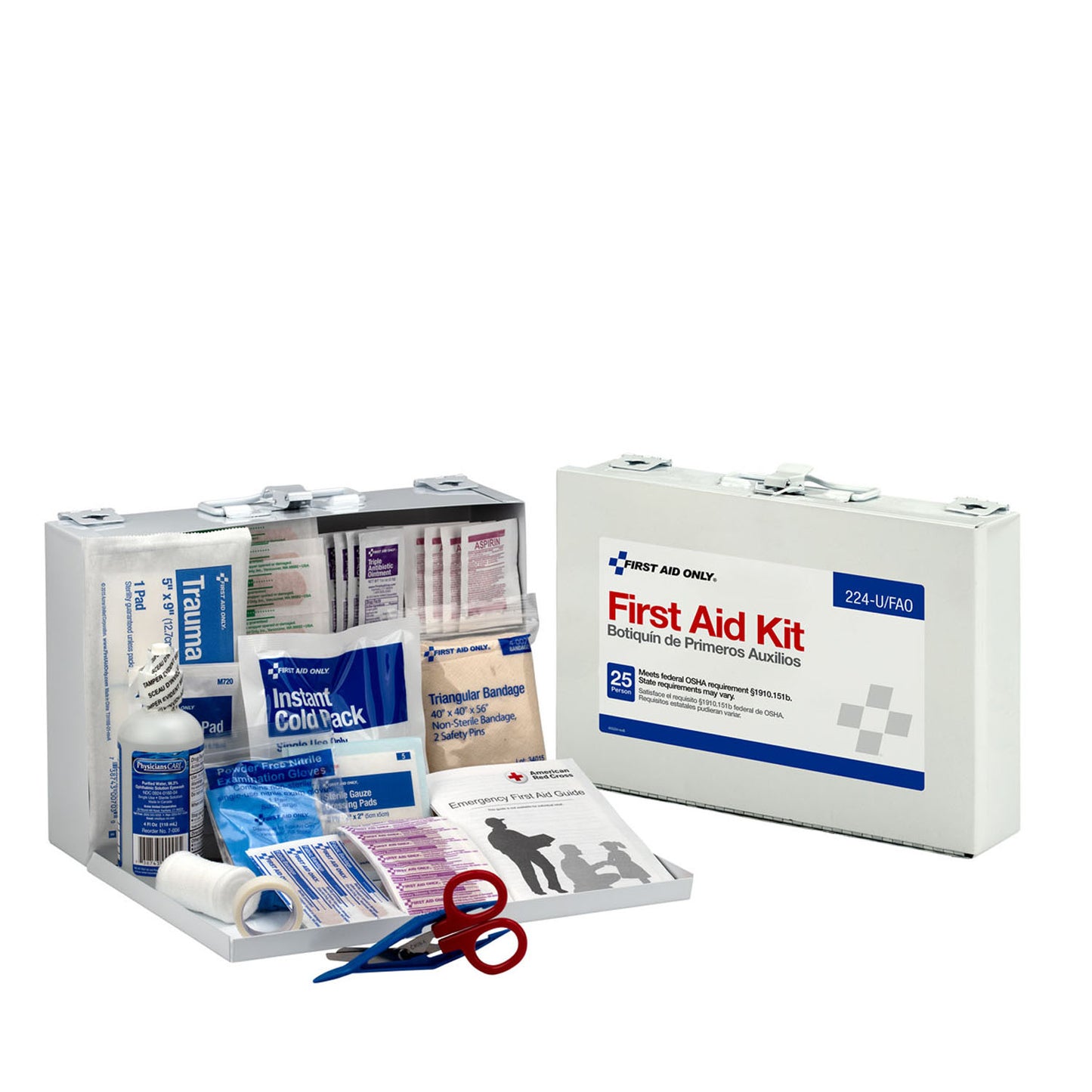 25 Person First Aid Kit, Metal Case, 12/cs (DROP SHIP ONLY - $150 Minimum Order)