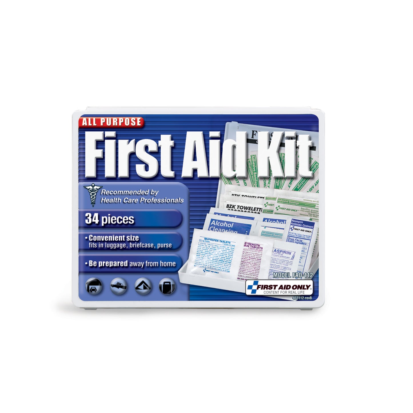 Personal First Aid Kit, 34 Piece, Plastic Case