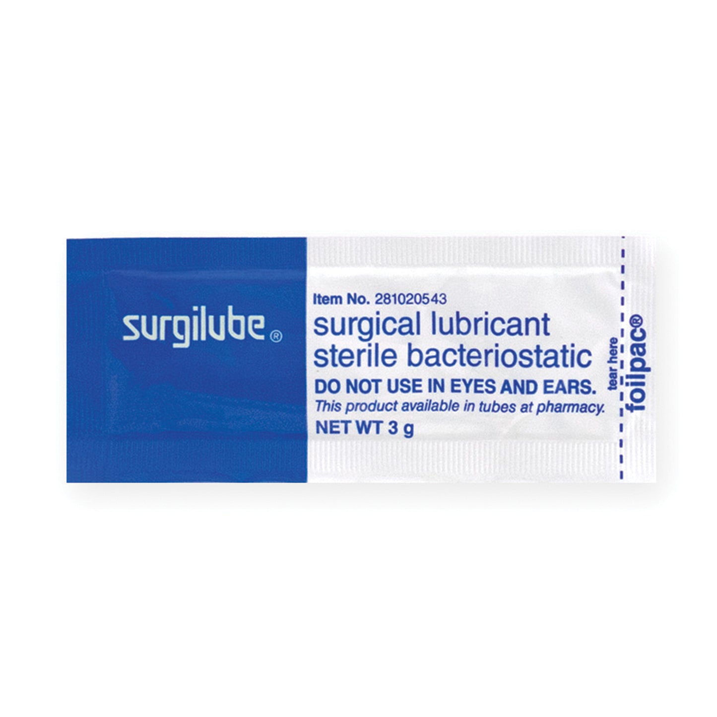 SURGILUBE 3gm FOILPAC (Foil Laminated Film), 144/bx (12/cs, 48 cs/plt)