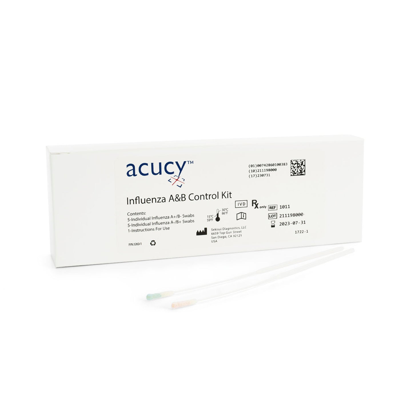 Acucy Influenza Flu A&B Control Kit, Includes: (5) Flu A Positive Control Swabs & (5) Flu B Positive Control Swabs (Continental US Only) (DROP SHIP ONLY)