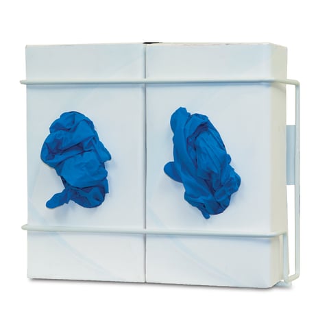 Glove Box Dispenser, Double, Holds Two Boxes of Gloves, Screw Holes For Wall Mounting, White Coated Wire, 10.97"W x 8.16"H x 3.75"D, 2/pk (pk=ea)