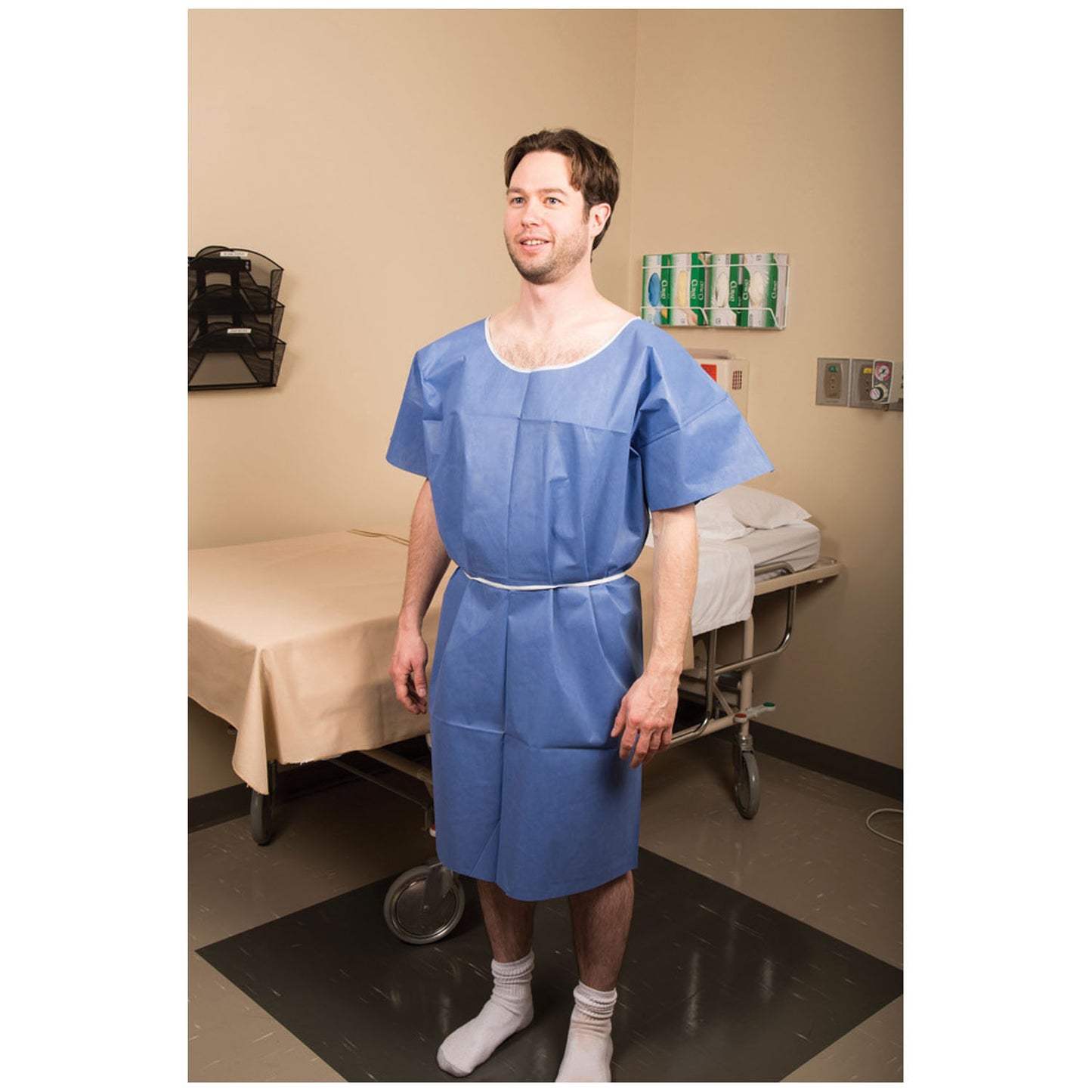 Exam Gown, Non-Woven, 30" x 46", Blue (White Tie), Large, 50/cs