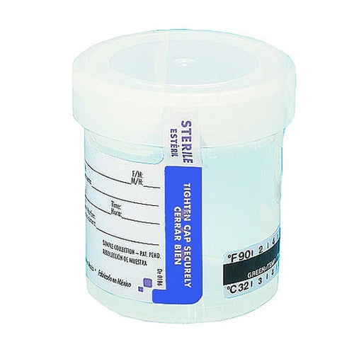 Container w/ Label and Thermometer Strip, Sterile, 60 mL, 500/cs