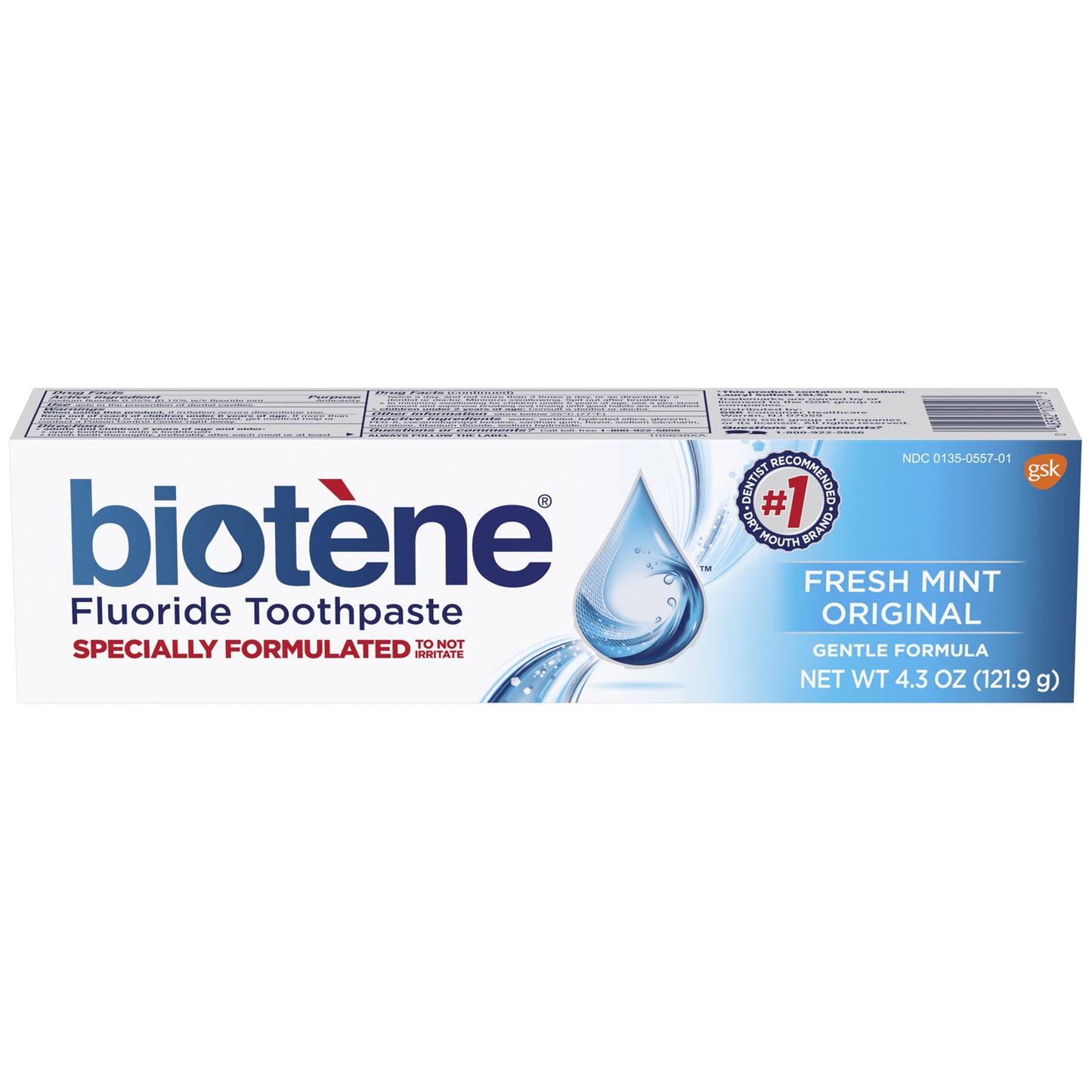 Biotene Toothpaste, Fresh Mint Original, Gentle Formula, 4.3 oz. tube, 6/pkg, 2 pkg/cs