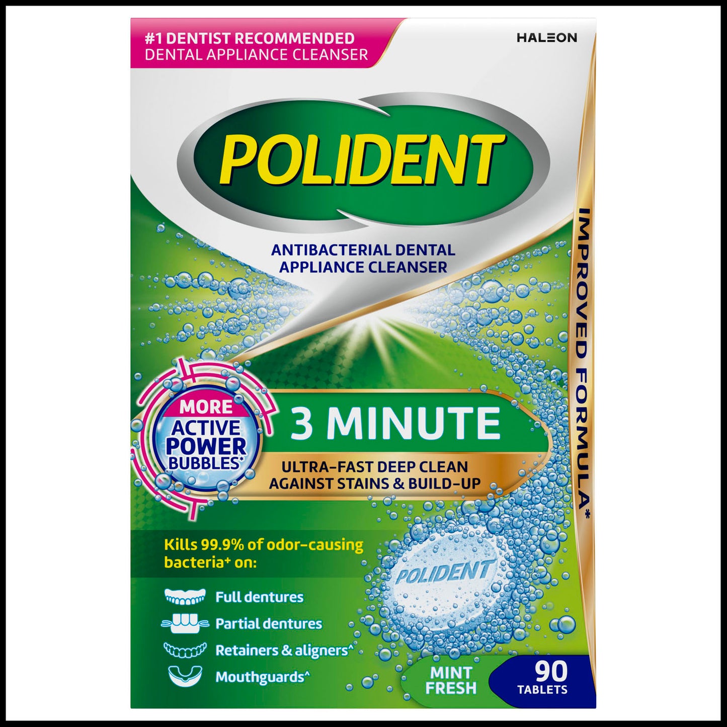 Polident 3-Minute Antibacterial Dental Appliance Cleanser. 90 tablets/bx, 3 bx/pk, 2 pks/cs. (Available for sale in US only) (Products cannot be sold on Amazon.com or any other third Party sites.)