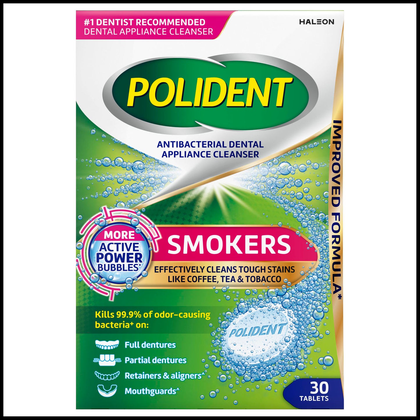 Polident Smokers Antibacterial Dental Appliance Cleanser. 30 tablets/bx, 3 bx/pk, 4 pks/cs. (Available for sale in US only) (Products cannot be sold on Amazon.com or any other third Party sites.)