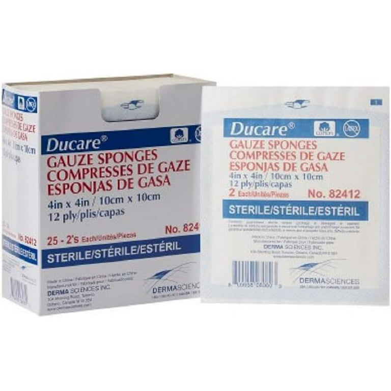 Gauze Sponge, Woven, 4" x 4", 8-Ply,Sterile, 2s, 25 pk/bx, 24 bx/cs (1200/cs)