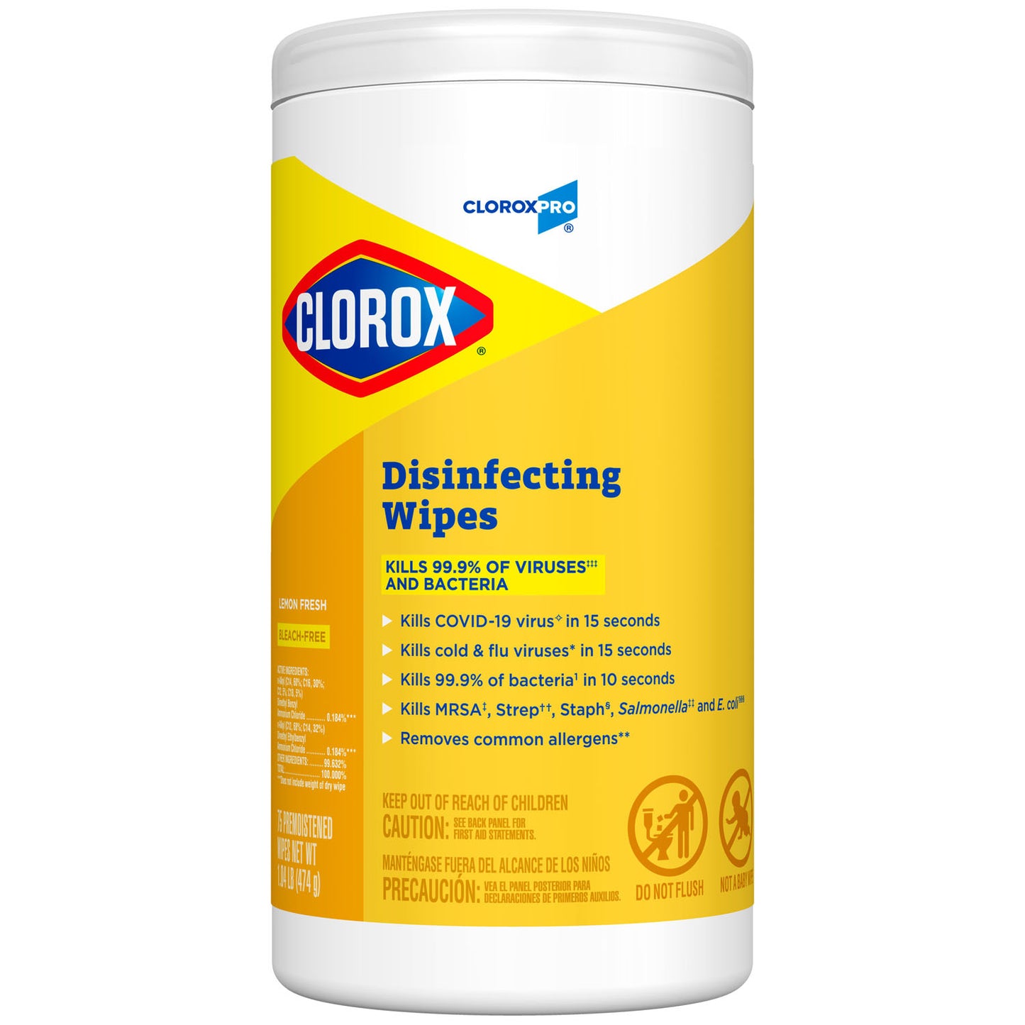 CloroxPro Clorox Disinfecting Wipes, Lemon Fresh, 75 ct, 6/cs (Continental US Only)
