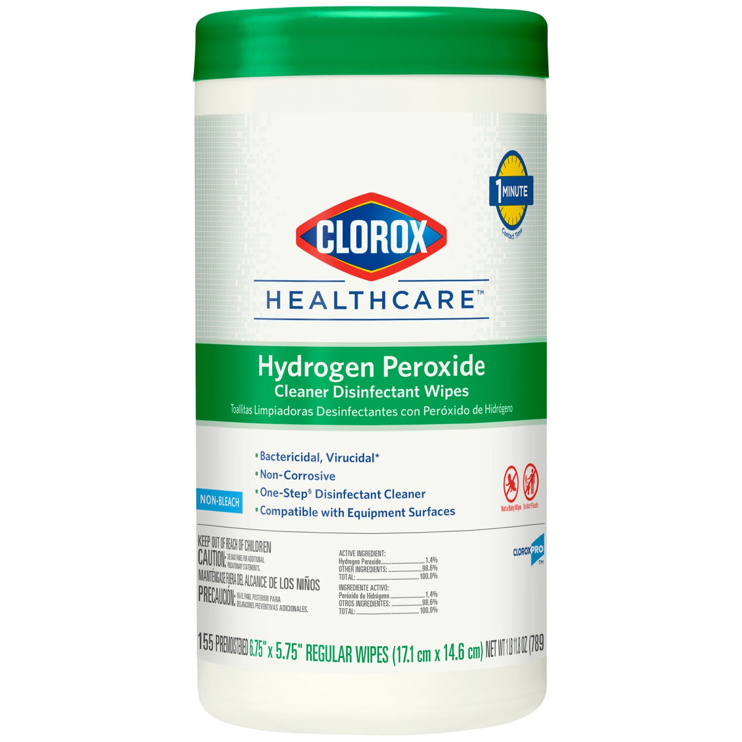 Wipes, Hydrogen Peroxide Disinfectant Cleaner, 6.75 x 5.75, 155/can, 6/cs (75 cs/plt) (Continental US Only)