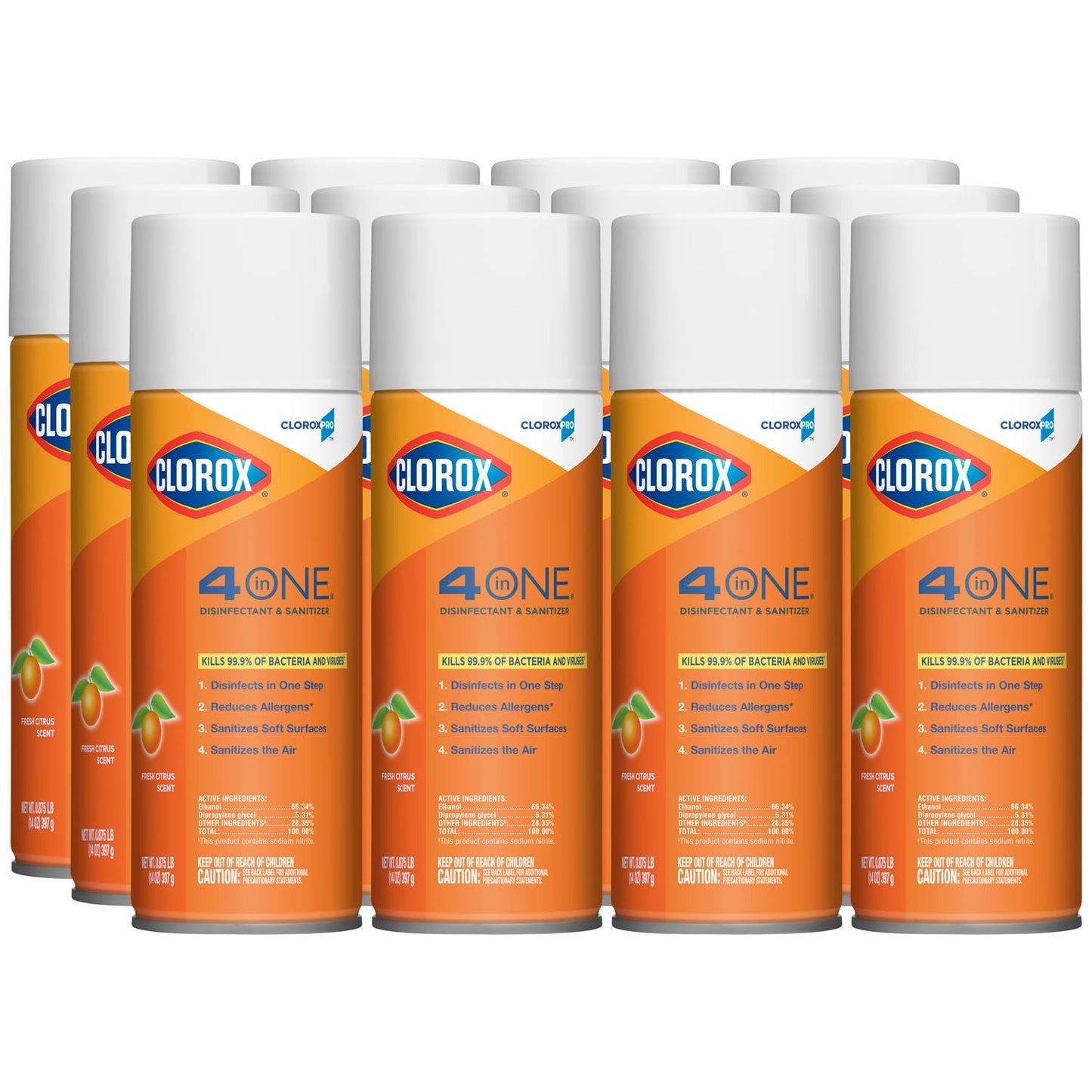 CloroxPro Clorox 4 in One Disinfectant & Sanitizer, Citrus Scent, 14 oz, 12/cs