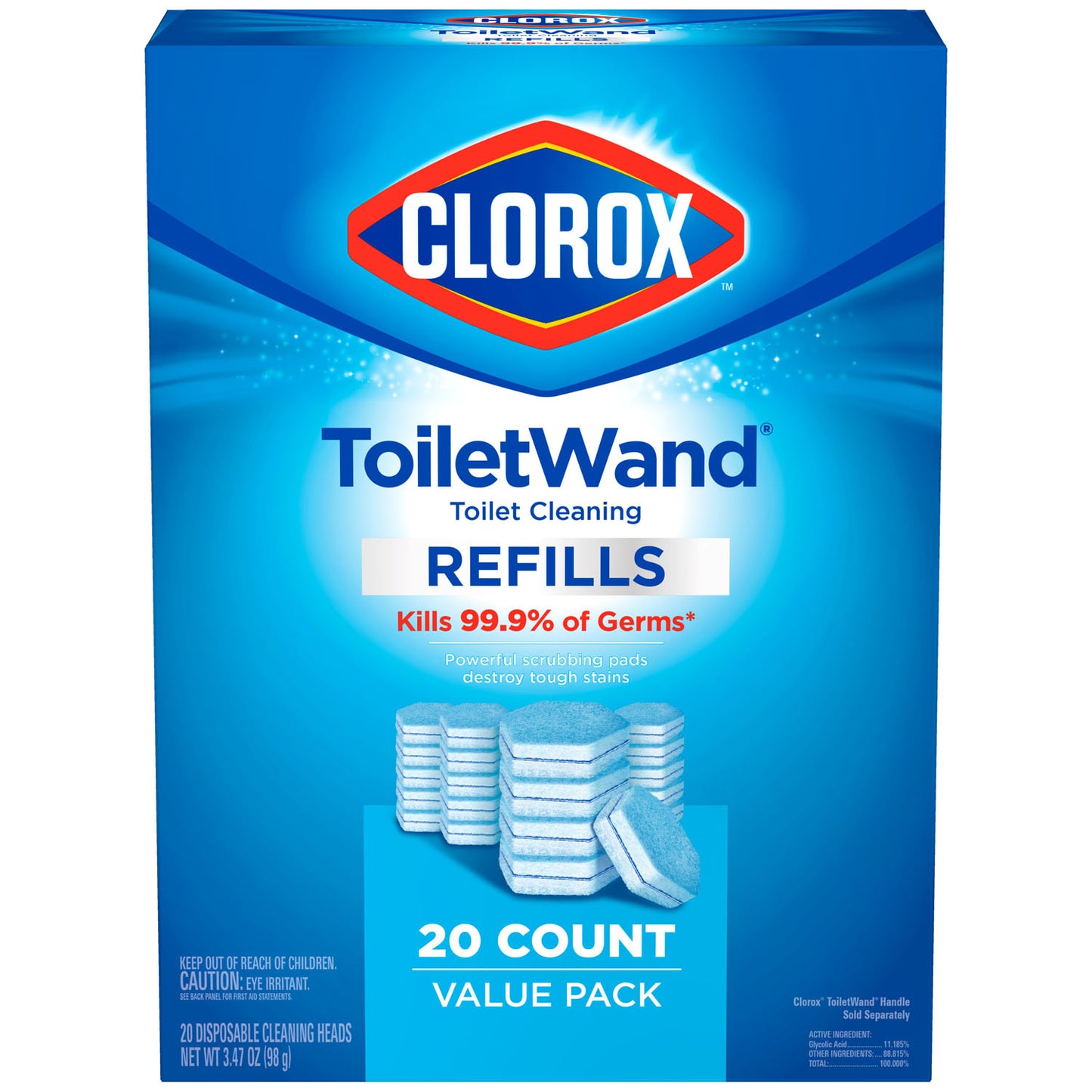 Clorox ToiletWand Disinfecting Refill Disposable Wand Heads, 20 Count, 4/cs (Continental US Only)