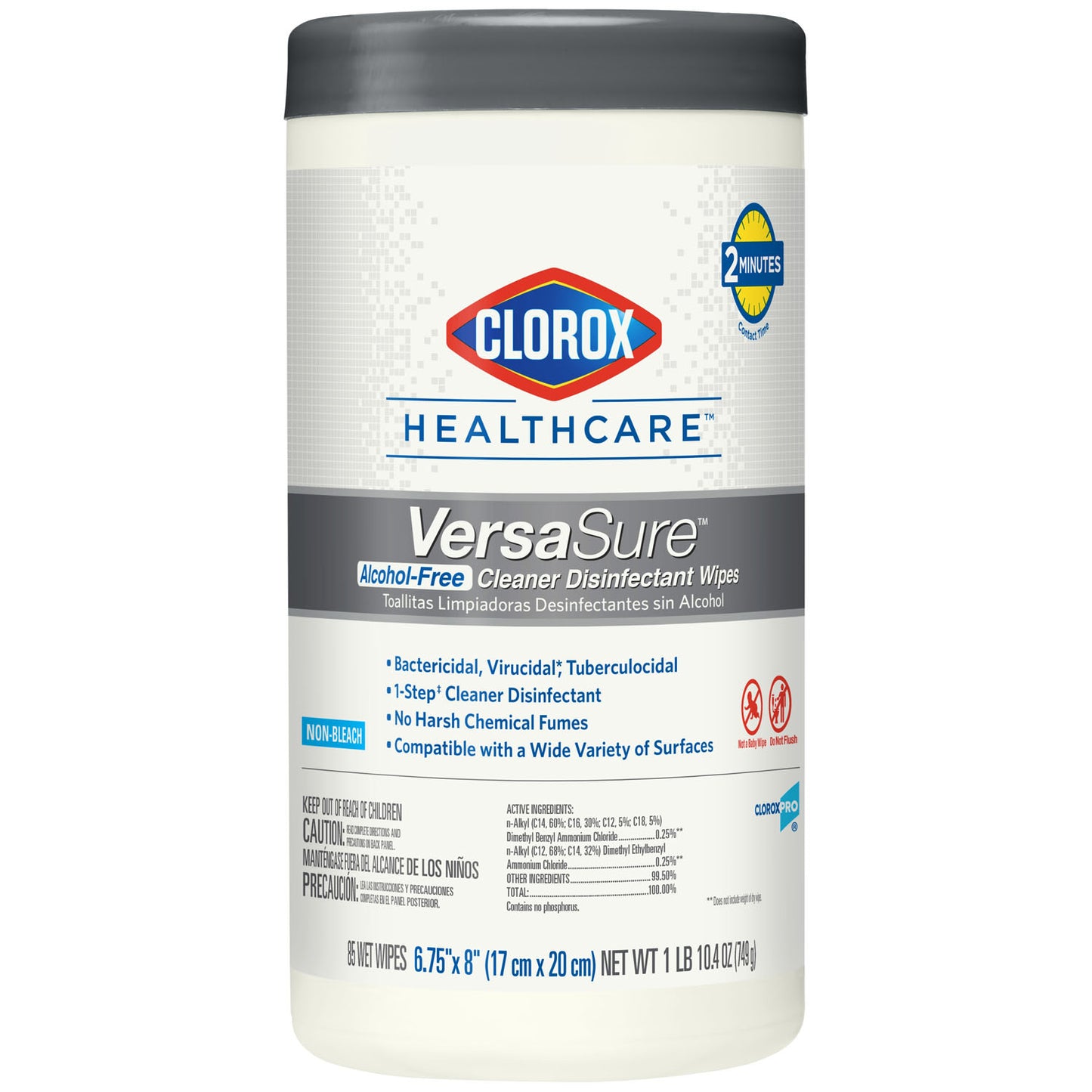 Clorox Healthcare VersaSure Cleaner Disinfectant Wipes, 6.75" x 8", 85/can, 6 can/cs (75 cs/plt) (Continental US Only)
