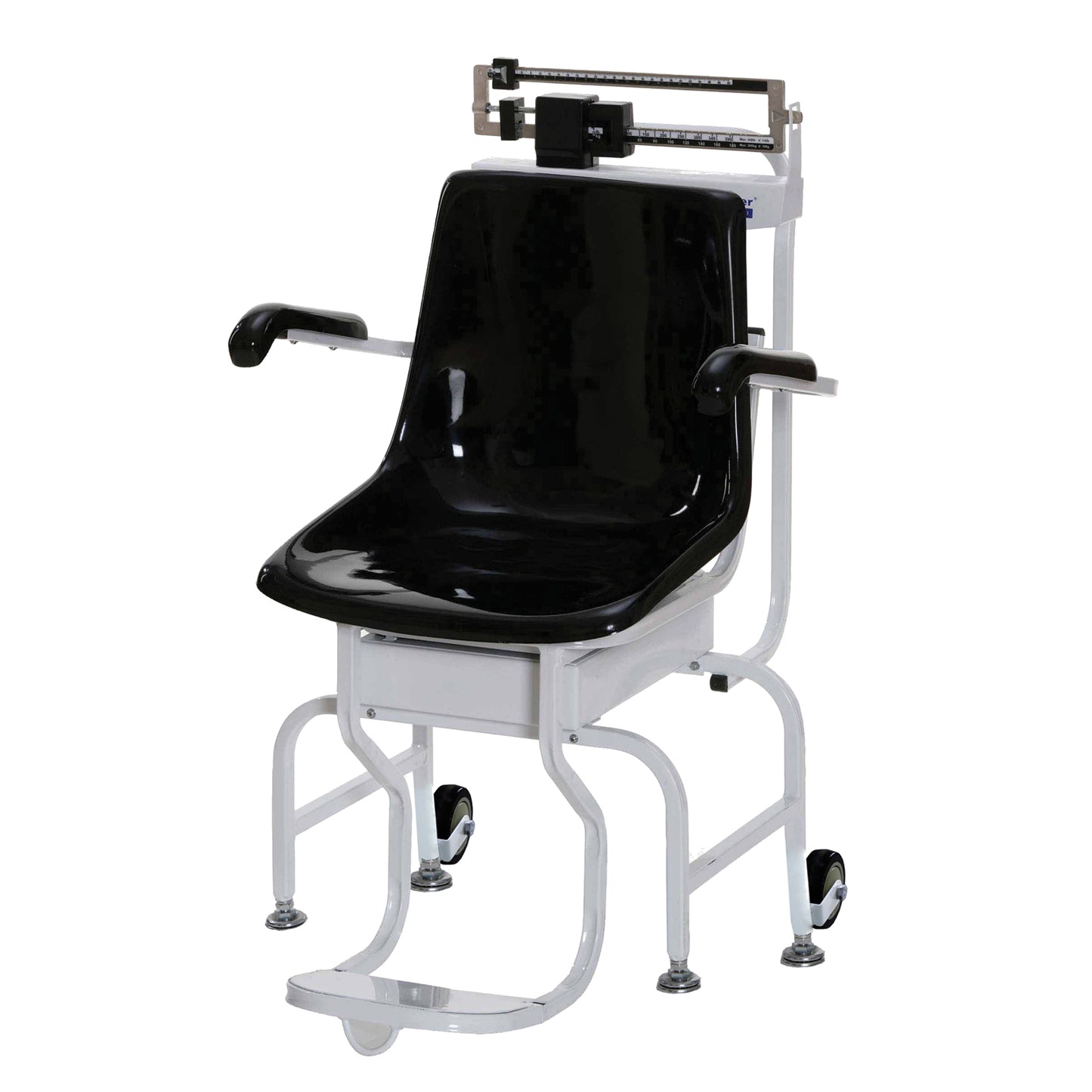 Mechanical Chair Scale, 440 lb/200kg Capacity, _ lb/100g Graduation, 15_" x 18_" x 17_" Seat Dimensions, Two Wheels, Flip Arm Rest & Foot Rest, 2-Year Warranty