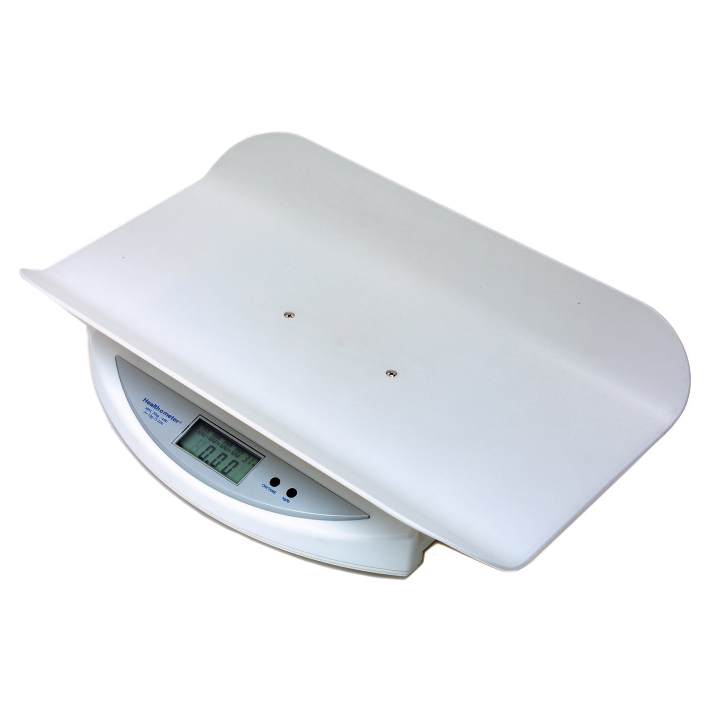Digital Scale, Pediatric, Capacity: 44 lb/20 kg, Tray Dimensions: 19_" x 13" x 2 5/8", 0.6 LCD, Display Reads in Pounds or Kilograms with Touch of a Button, Varialble Auto Off Time, Enabling Unit View with Unit of Measure Locked, Auto-Weight Hold for 30 seconds to 60 Seconds, Everlock