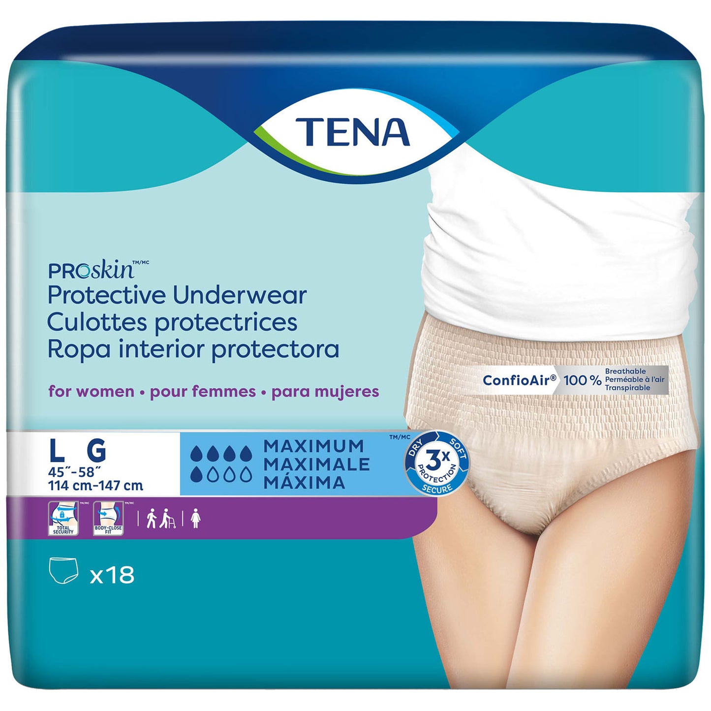 Protective Underwear, Women, Large, 45" - 58" Hip Size, Nude, 18/pk, 4 pk/cs (Continental US Only)