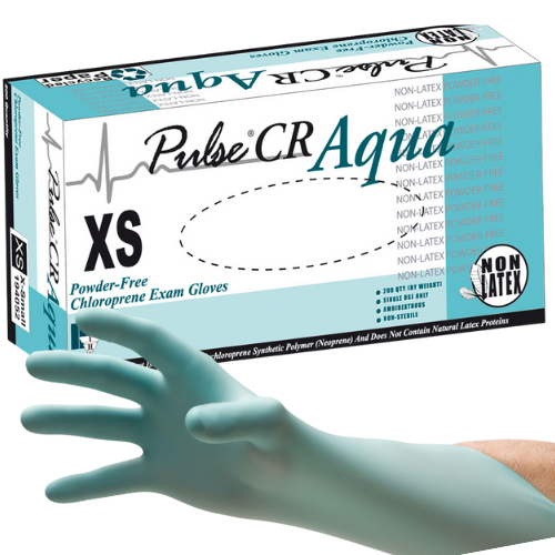 Gloves, Exam, Small, Polychloroprene, Non-Sterile, PF, Textured, Aqua, 200/bx, 10 bx/cs (50 cs/plt)