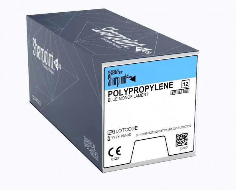 Polypropylene Suture, Monofilament, Lancet, Size 9-0, 6"/15cm, 14.99mm, 1/8 Circle, 12/bx