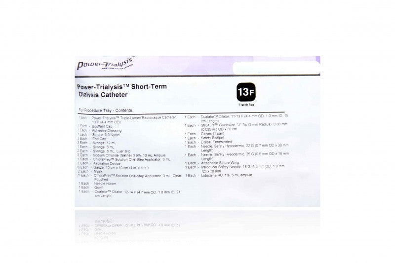 Power Trialysis Short-Term Straight Dialysis Catheter Tray, 13 FR, 15cm Insertion Tray, 5/cs (Temp Sensitive; Non-Returnable) (Continental US Only) (Drop Ship Requires Pre-Approval)
