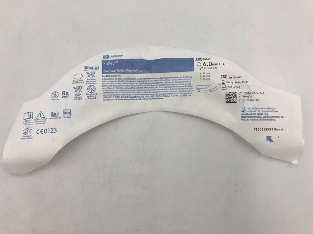Oral/Nasal Tracheal Tube, 6.0mm, Cuffless, Hooded Murphy Tip with Eye, Magill Curve, Latex Free (LF), Sterile, 10/bx (Continental US Only)