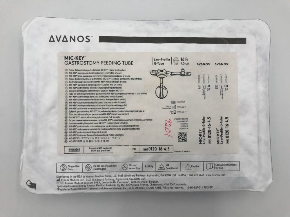 Mic-Key Low-Profile Gastrostomy Feeding Tube with Secur-Lok, 16FR, 4.5cm Tube x 4.5cm Stoma, Recessed Distal Tip, Non-Enfit, 1/cs (Authorized Distributor Sub-Agreement Required - See Manufacturer Details Page)