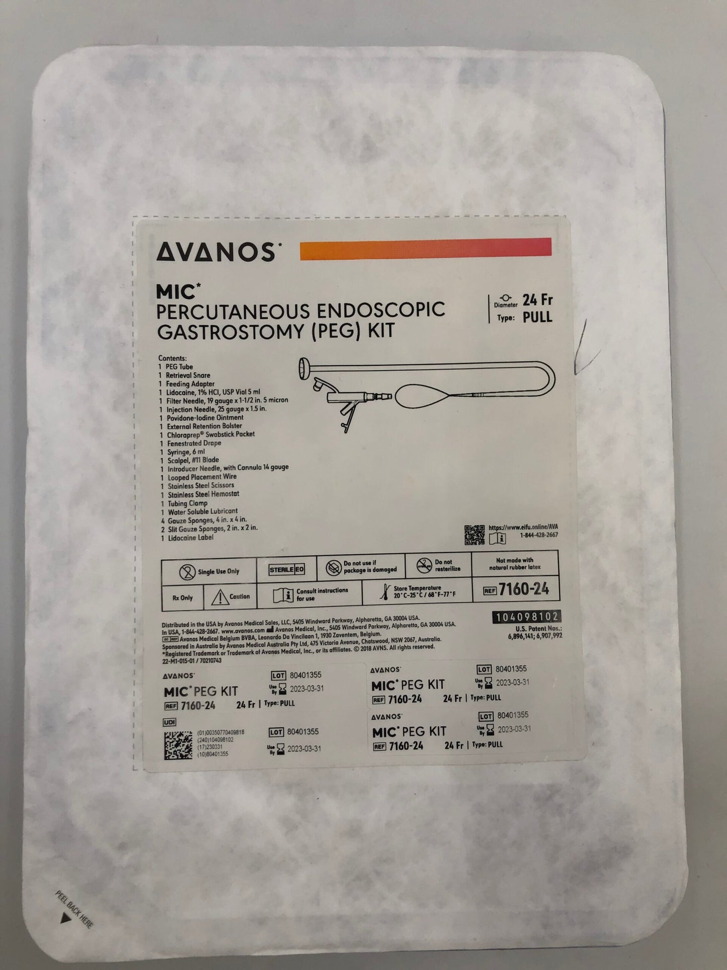 Percuaneous Endoscopic Gastronomy Kit Feeding Tube Kit, Push and Pull Placement Methods, 24Fr, 2/cs (US Only) (Authorized Distributor Sub-Agreement Required - See Manufacturer Details Page)
