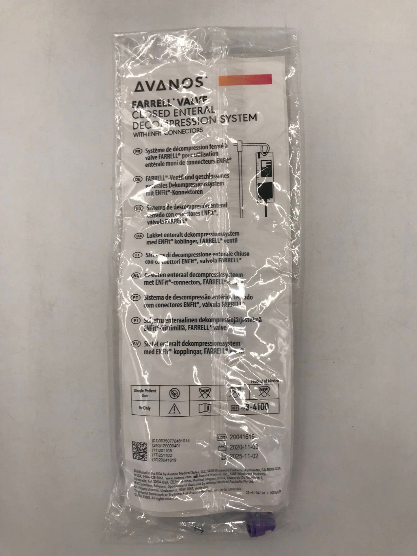 Valve Closed Enteral Decompression System with ENFit Connector, 30/cs (US Only) (Authorized Distributor Sub-Agreement Required - See Manufacturer Details Page)