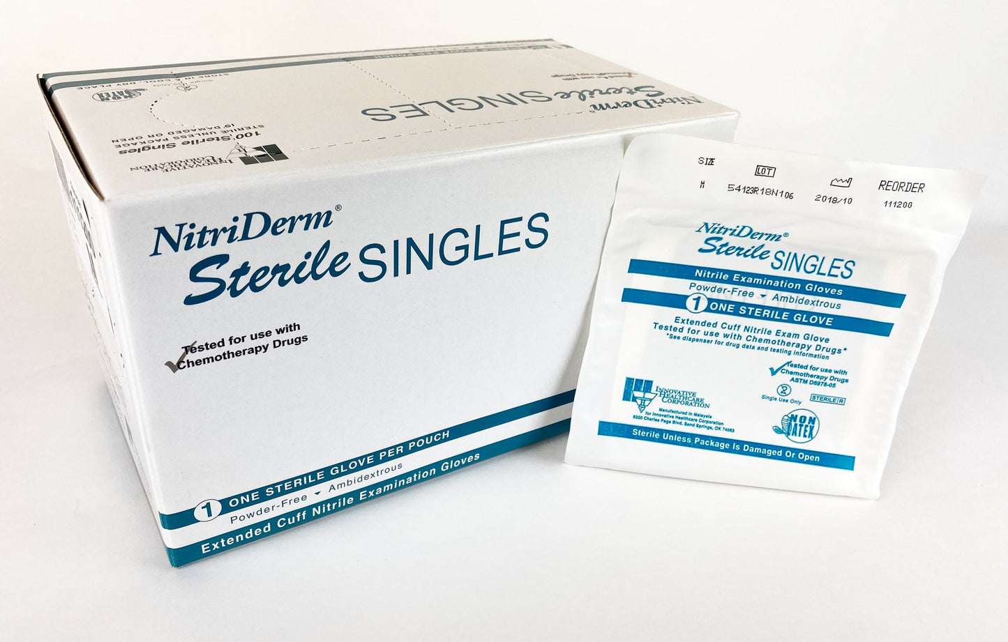 Gloves, Exam, Medium, Nitrile, Chemo, Sterile, PF, Singles, Extended Cuff, 100/bx, 4 bx/cs