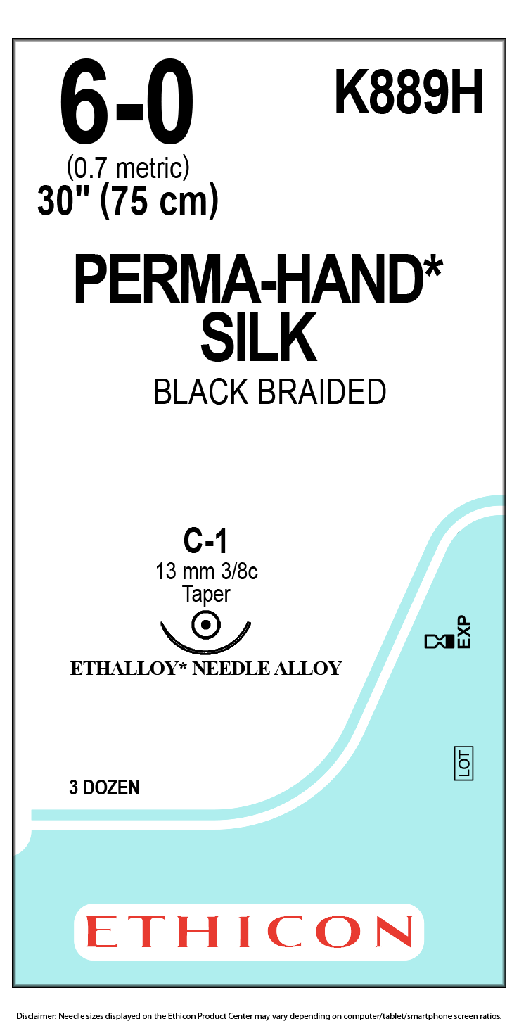 Suture, Taper Point, Size 6-0, 30", Black Braided, Needle C-1, 3/8 Circle, 3 dz/bx (Continental US Only)