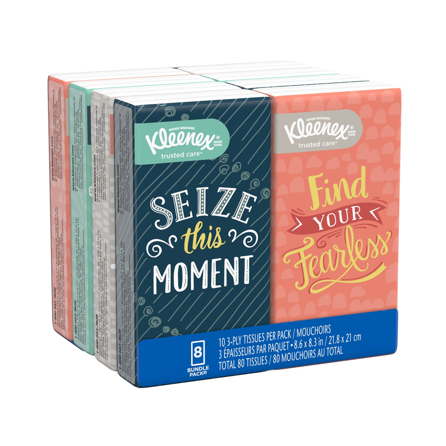 Kleenex Facial Tissue, Pocket Pack, 10/pk, 8 pk/bundle, 12 bundles/cs
