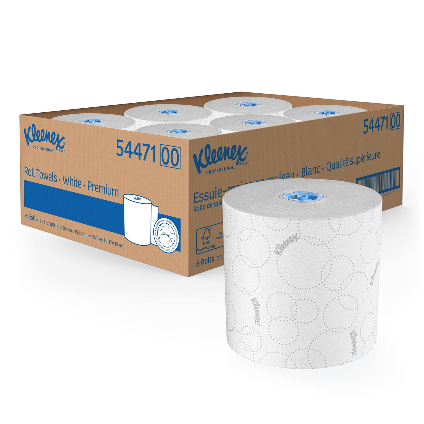 Kleenex Hard Roll Paper Towels, with Elevated Kleenex Design and Absorbency Pockets, for Scott Pro Dispenser (Blue Core), White, 500 ft/rl, 6 rl/cs (Products cannot be sold on Amazon.com or any other 3rd party site) (US Only)