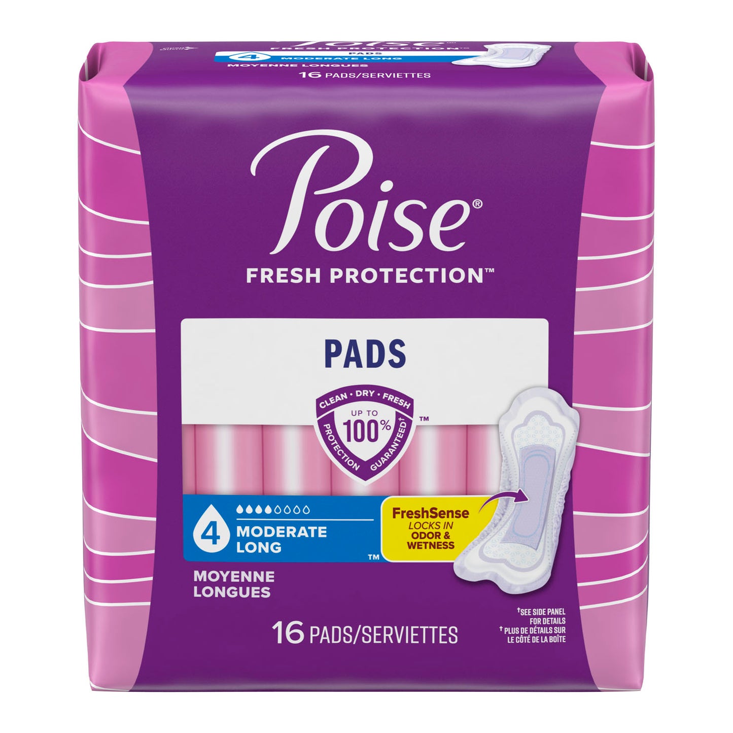 Poise Moderate Extra Coverage Pads, 16/pk, 6 pk/cs