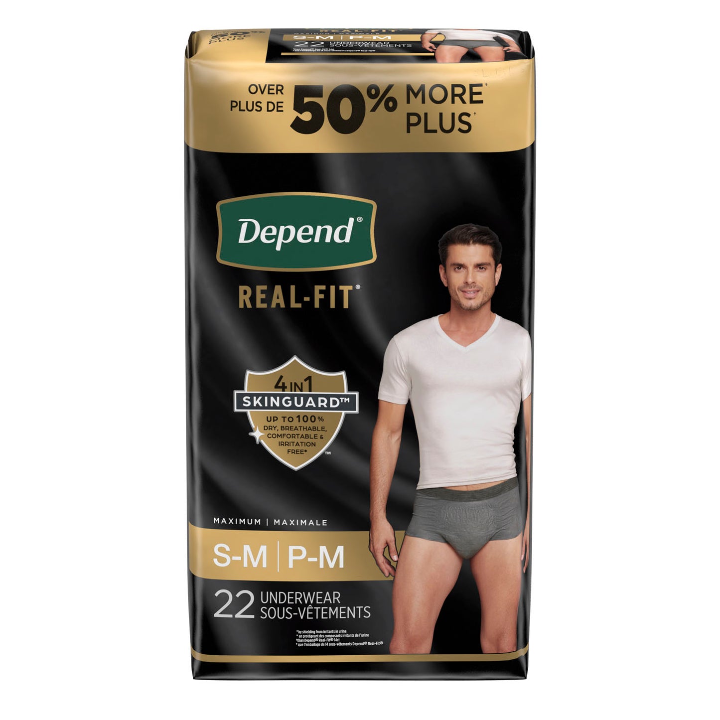 Real Fit Briefs, Maximum Absorption, Men, Small/ Medium, 22/pk, 2 pk/cs