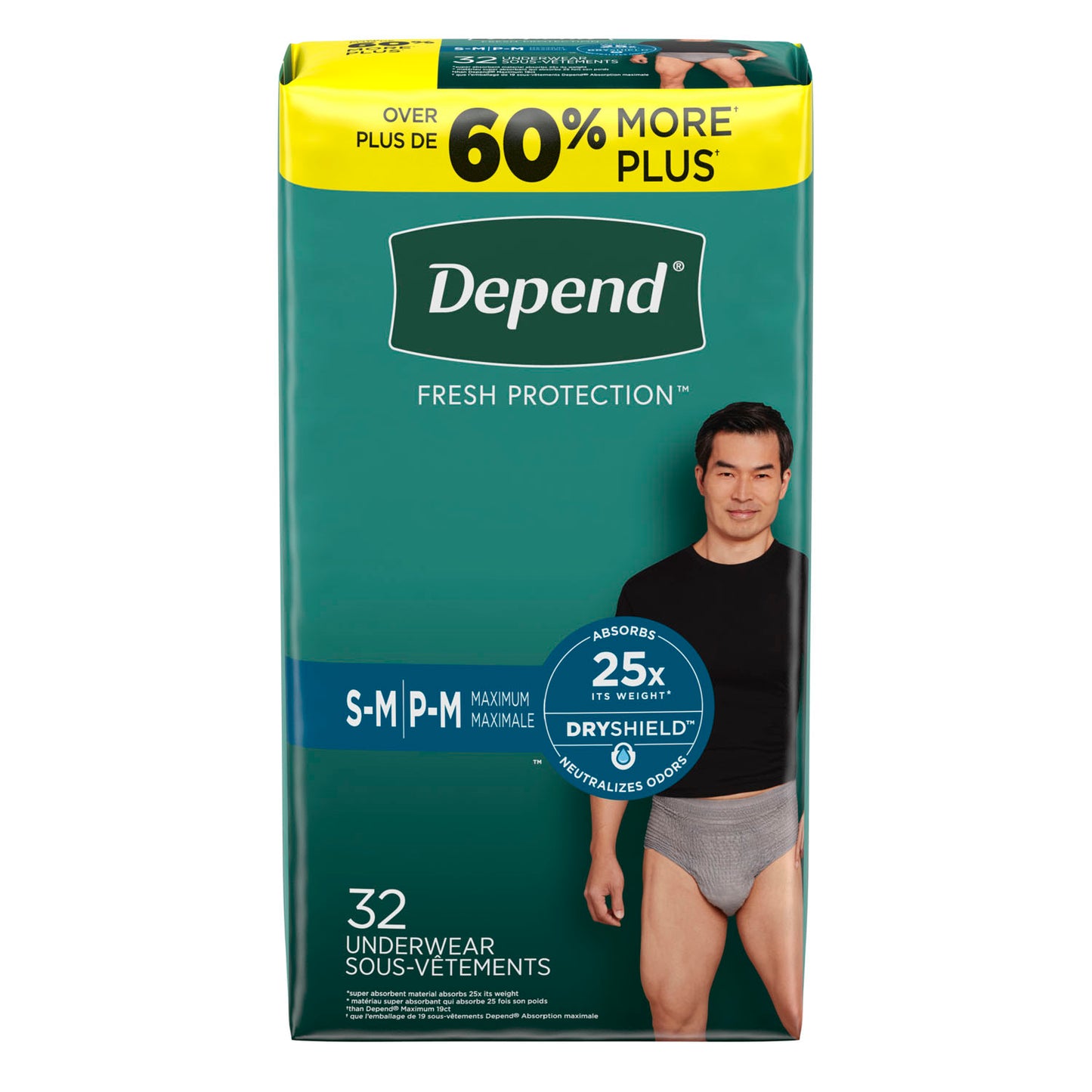 Underwear, Maximum Absorbency, Small/ Medium, Men, Grey, 32/pk, 2 pk/cs