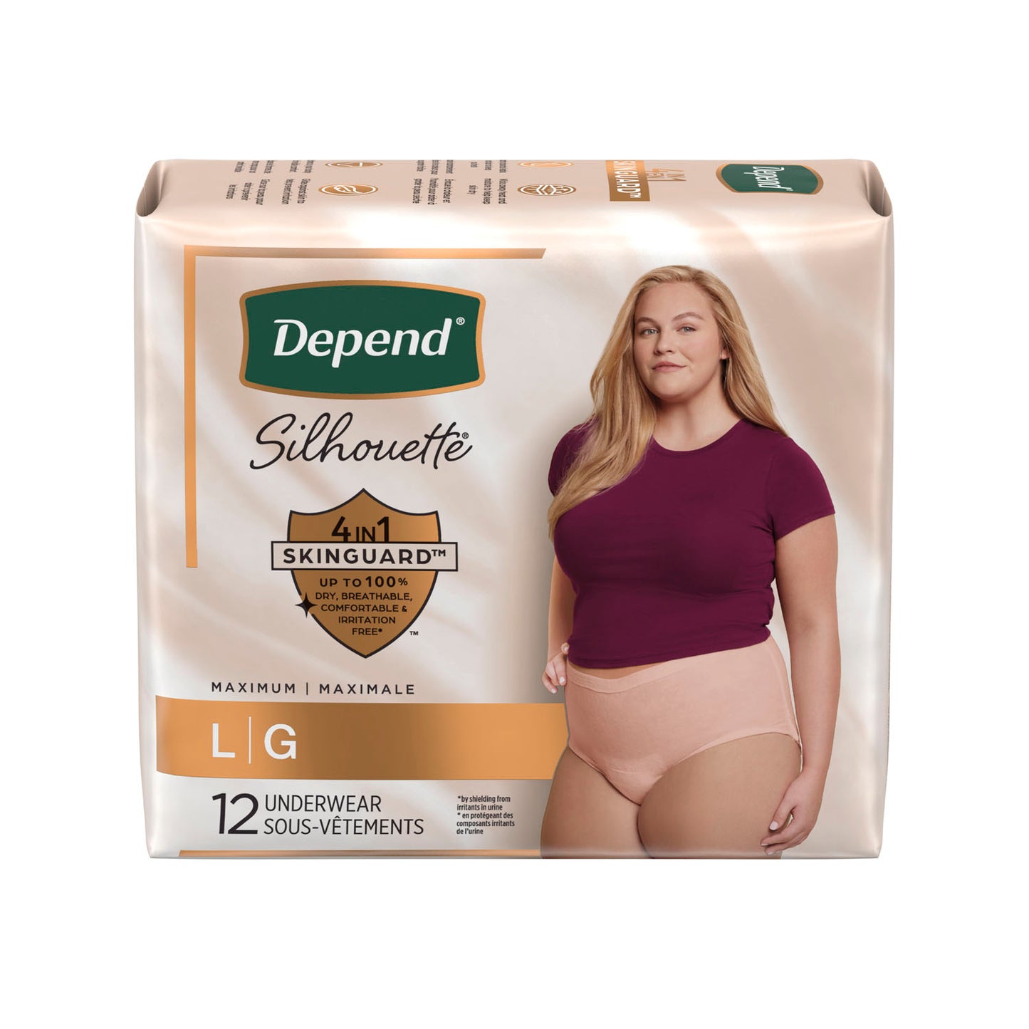 Silhouette Underwear, Female, Max Absorbency, Pink, Large, 12/pk, 2pk/cs