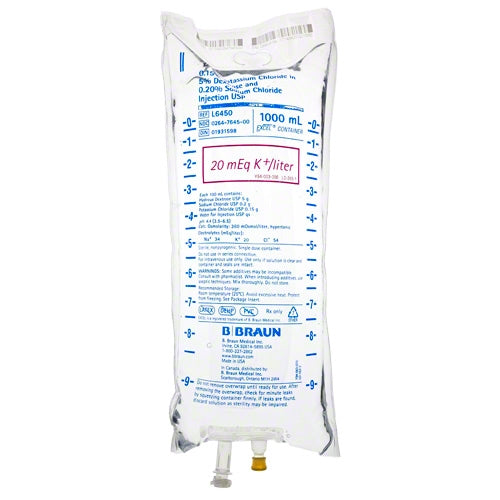1000mL 0.15% Potassium Chloride in 5% Dextrose & 0.2% Sodium Chloride Injection (Rx) (Item is Non-Returnable), 12/cs (Continental US+HI Only, Excluding IN and ND) <Strong style="color:red">Max weekly quantity allowed: 10</Strong>