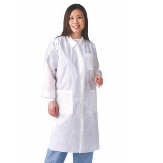 Lab Coat, SMS, Disposable, Knit Collar, Snap Front, Pockets, 3X-Large, White, 10/pk, 5 pk/cs (Continental US Only)